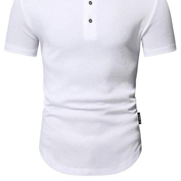 White Mens Button Up Tee - Picture 3 of 6